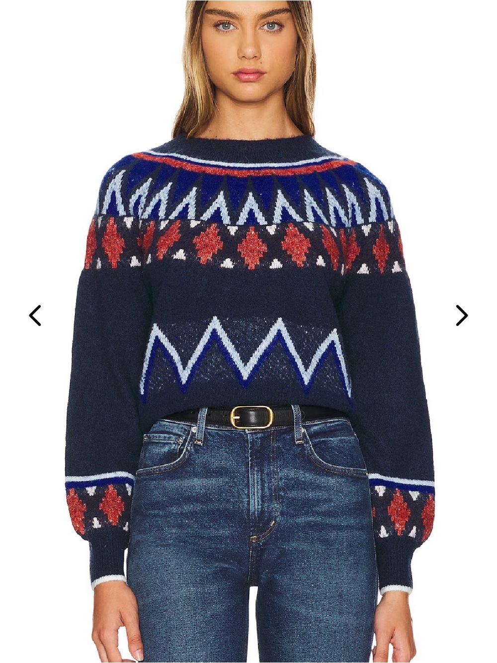 Revolve Sundry Navy Fairisle Crewneck Sweater Women Wool Blend